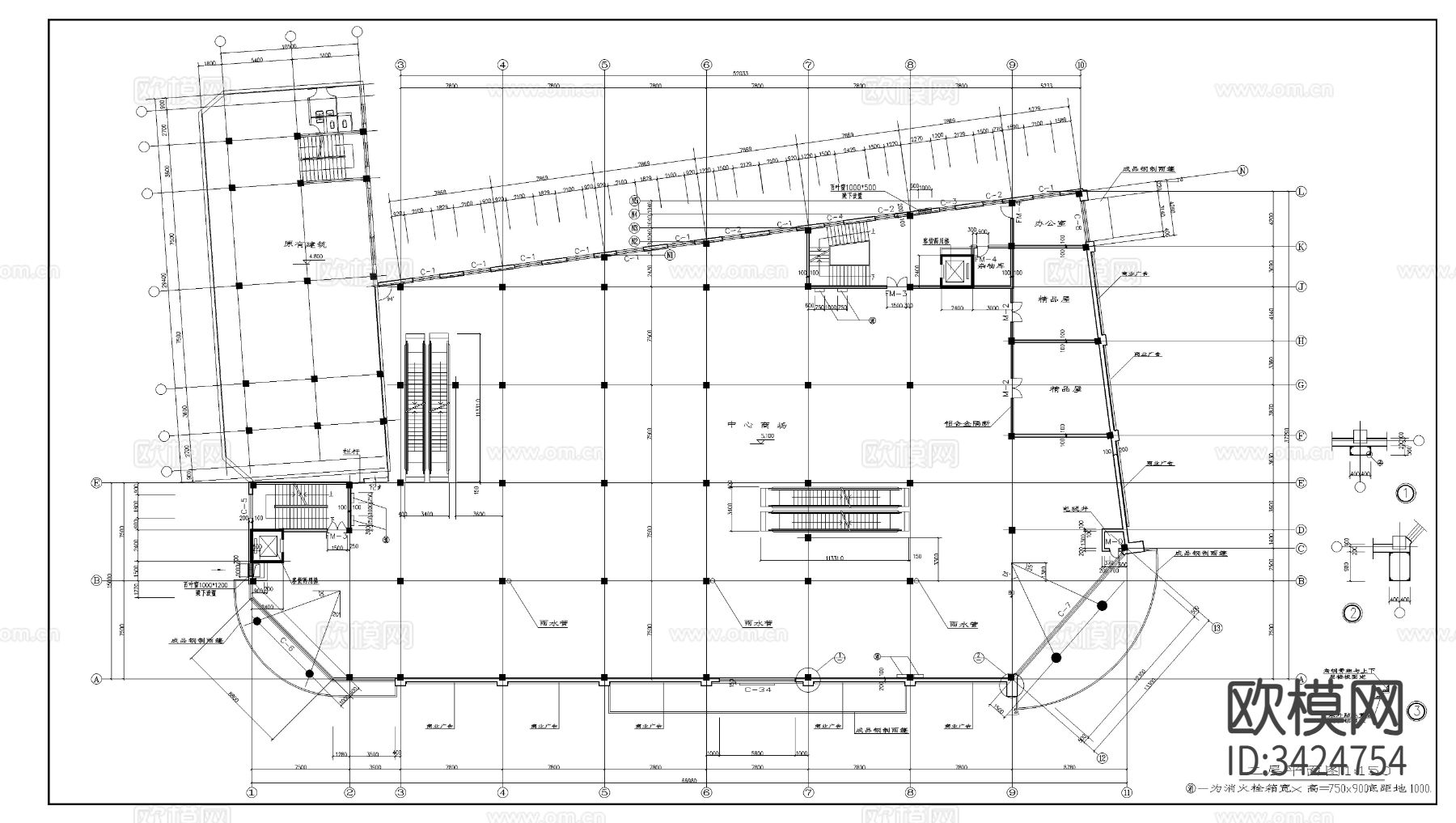 海城商厦建筑cad施工图下载（渲染图4）