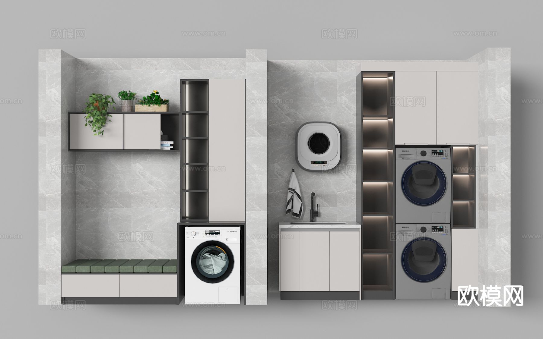 现代阳台柜 洗衣机柜3d模型下载