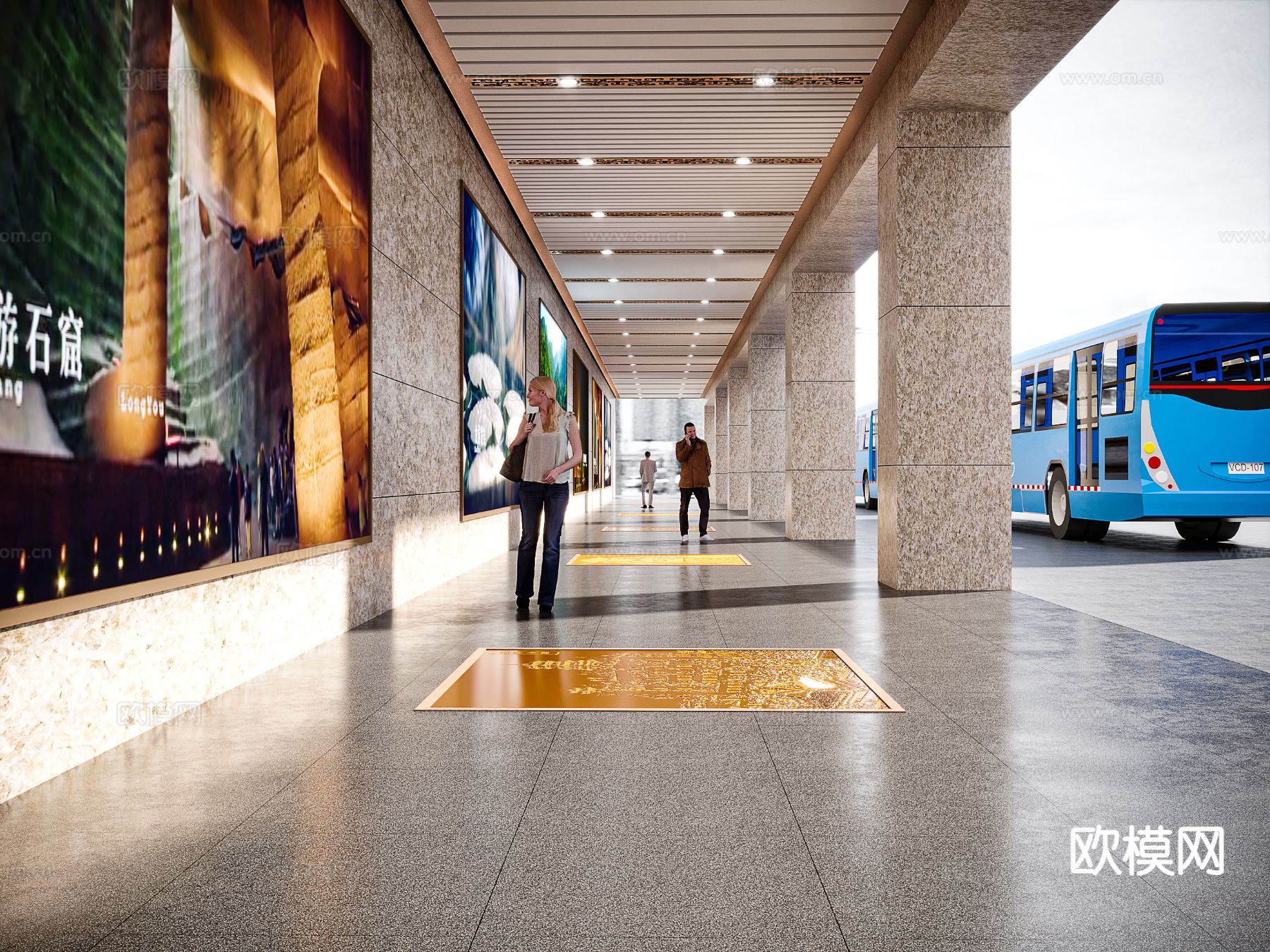 现代汽车站 售票大厅3d模型下载（渲染图3）