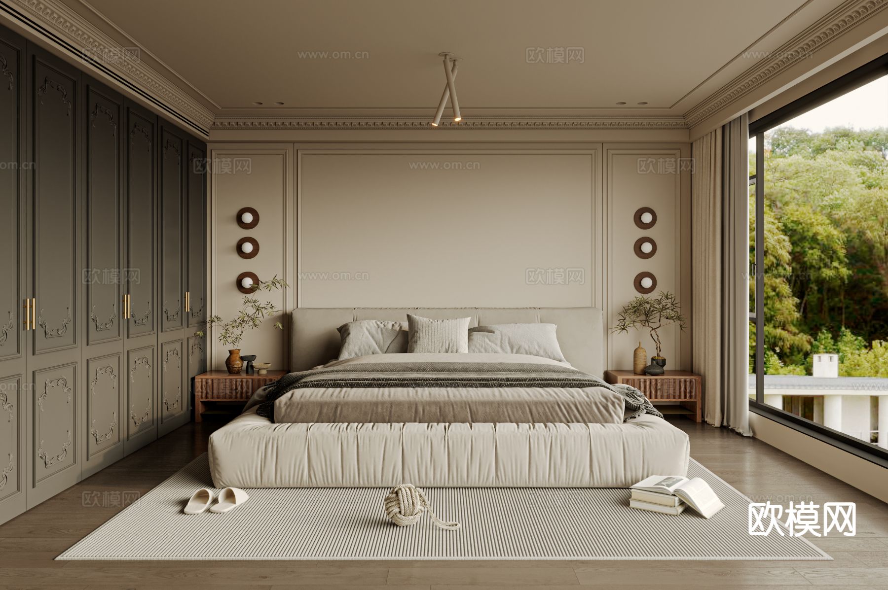 中古风卧室 主卧 主人房su模型下载（渲染图2）