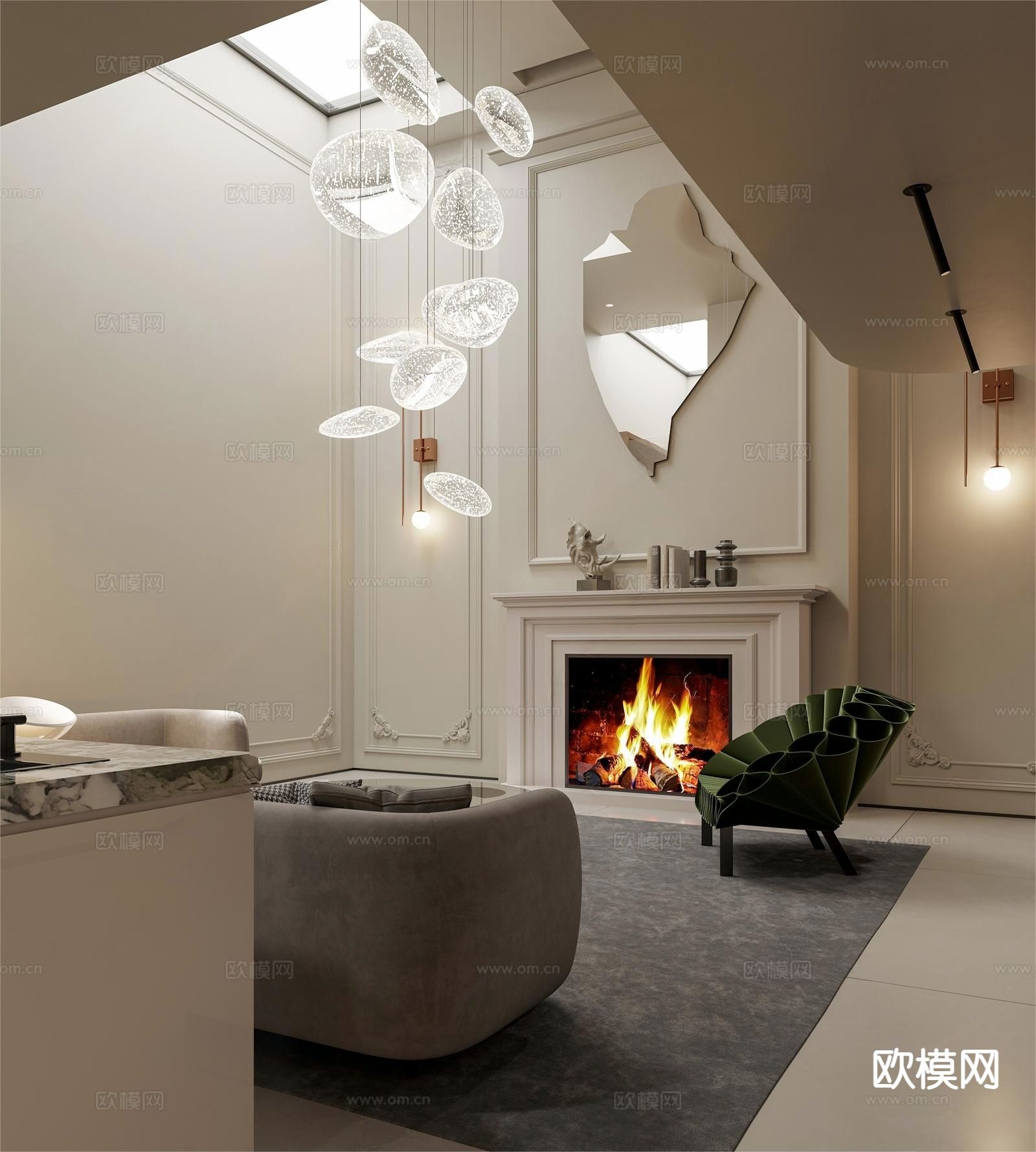 法式别墅客厅3d模型下载（渲染图4）