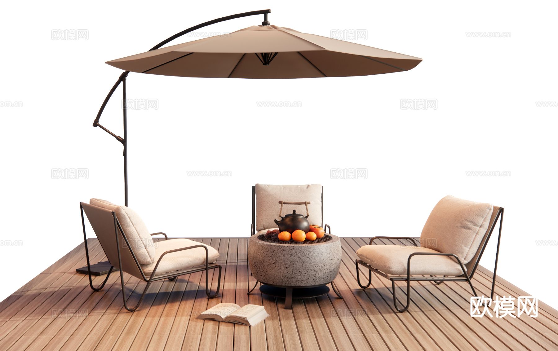 现代户外桌椅 围炉煮茶su模型下载（渲染图2）