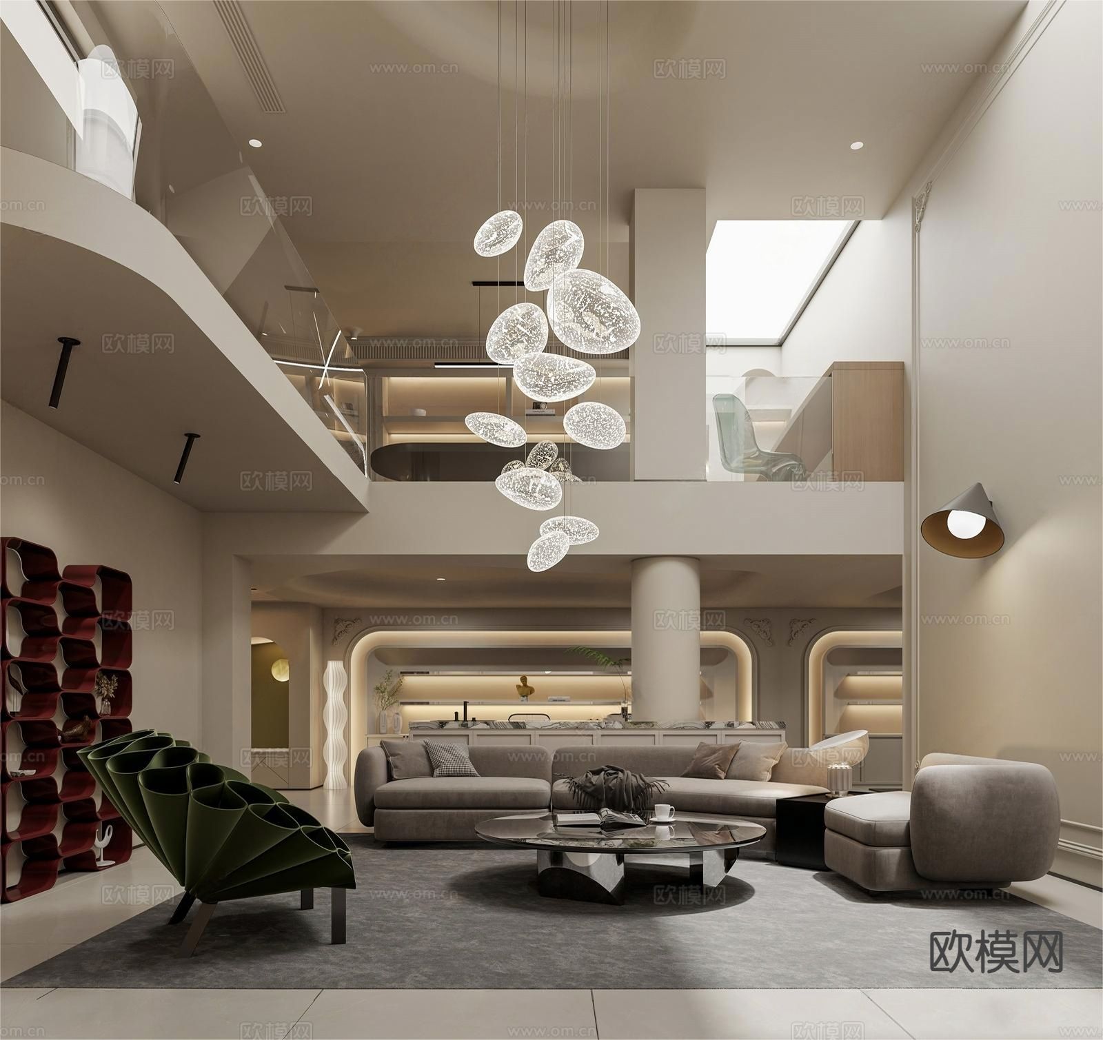 法式别墅客厅3d模型下载（渲染图1）