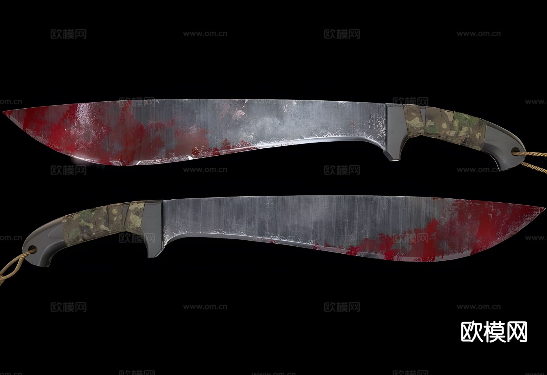 砍刀 军刀 染血刀具3d模型下载（渲染图1）