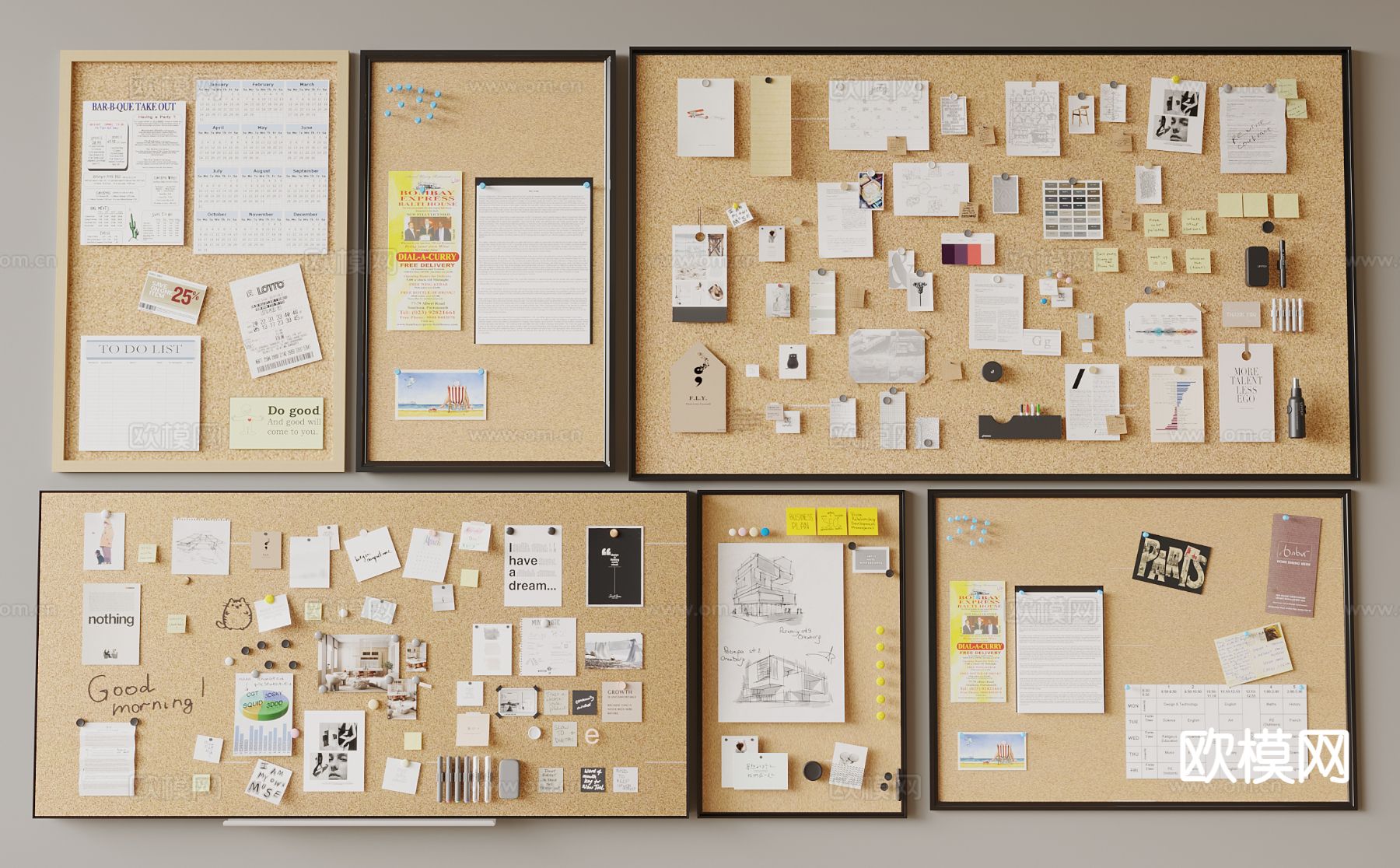 北欧软木板 照片墙su模型下载（渲染图2）