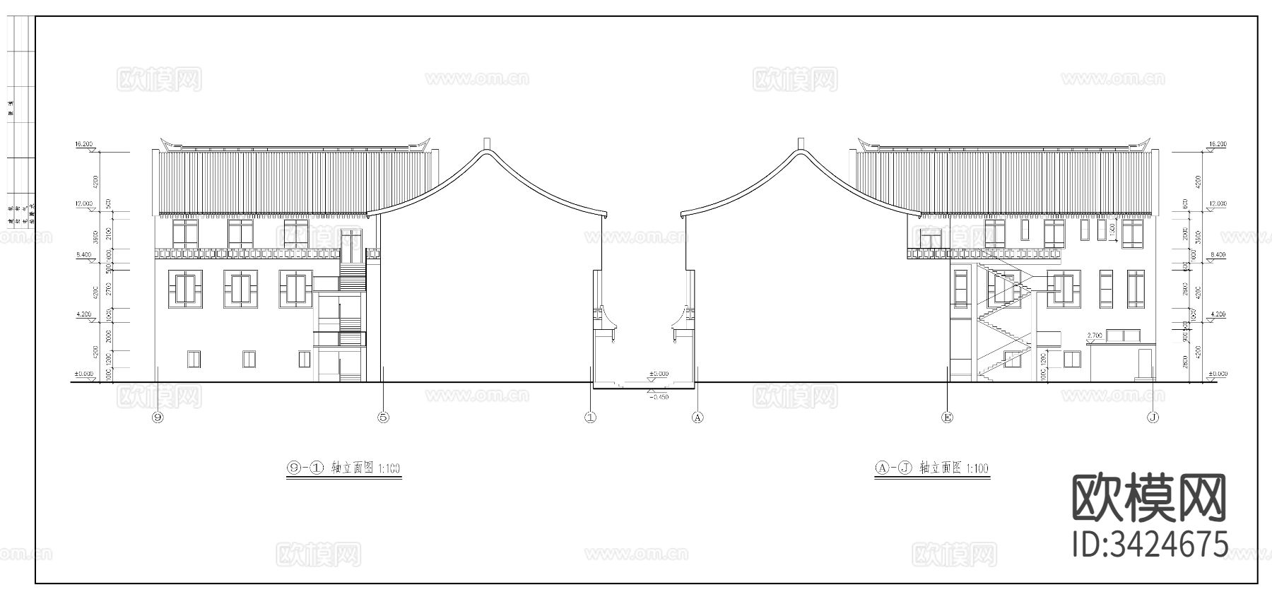 仿古清式公建建筑图cad施工图下载（渲染图8）