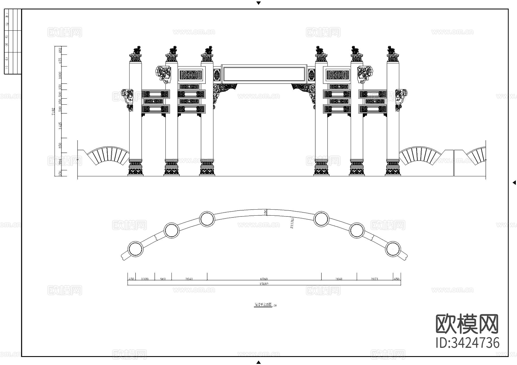 古建牌坊入口cad大样图下载