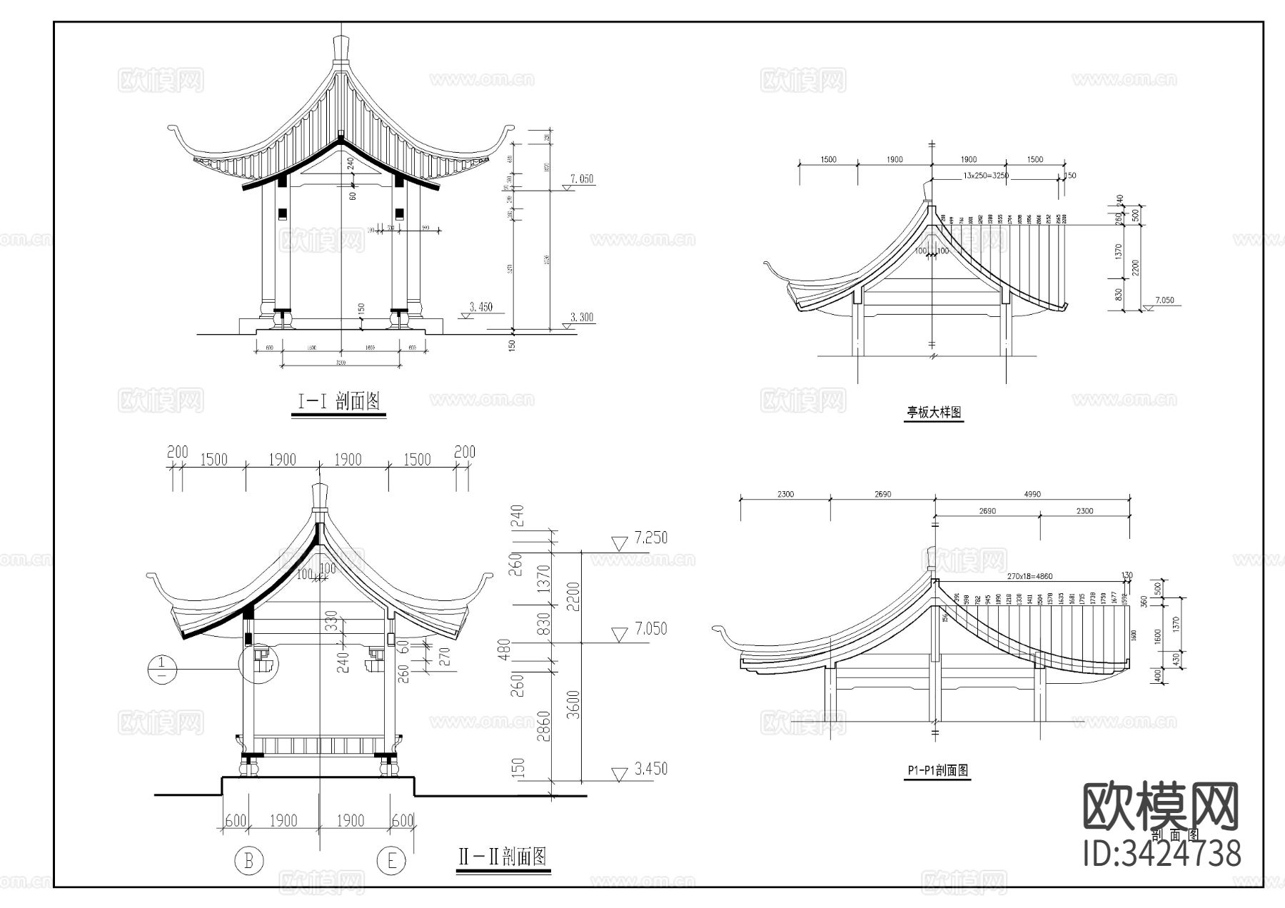 古建筑小品结构建筑cad大样图下载（渲染图2）