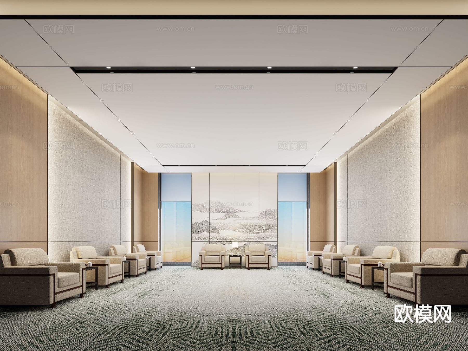 新中式接待室 会客室3d模型下载