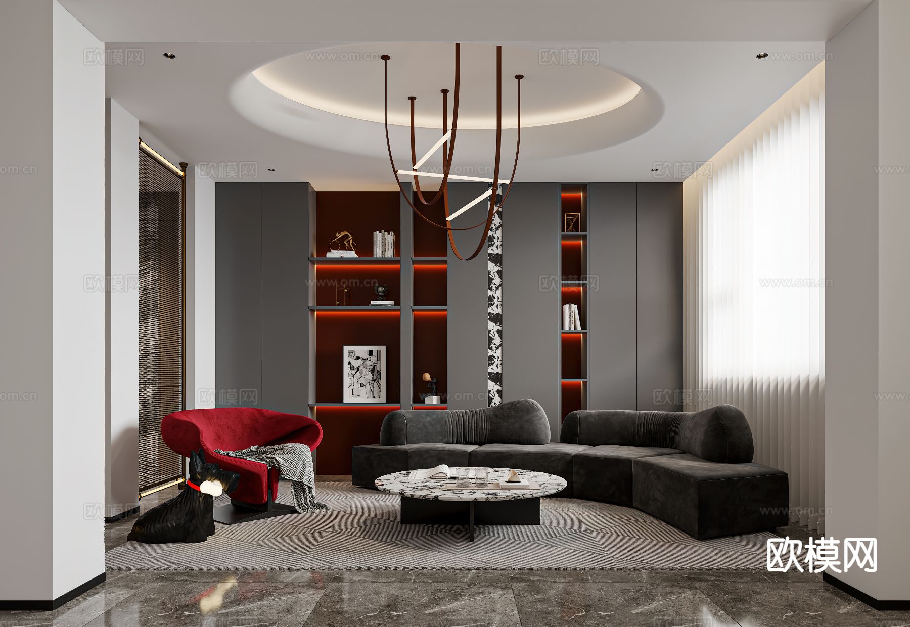 暗黑风客厅3d模型下载