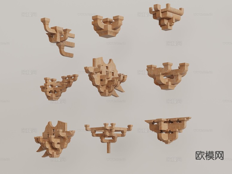 中式斗拱 榫卯结构 建筑构件3d模型下载