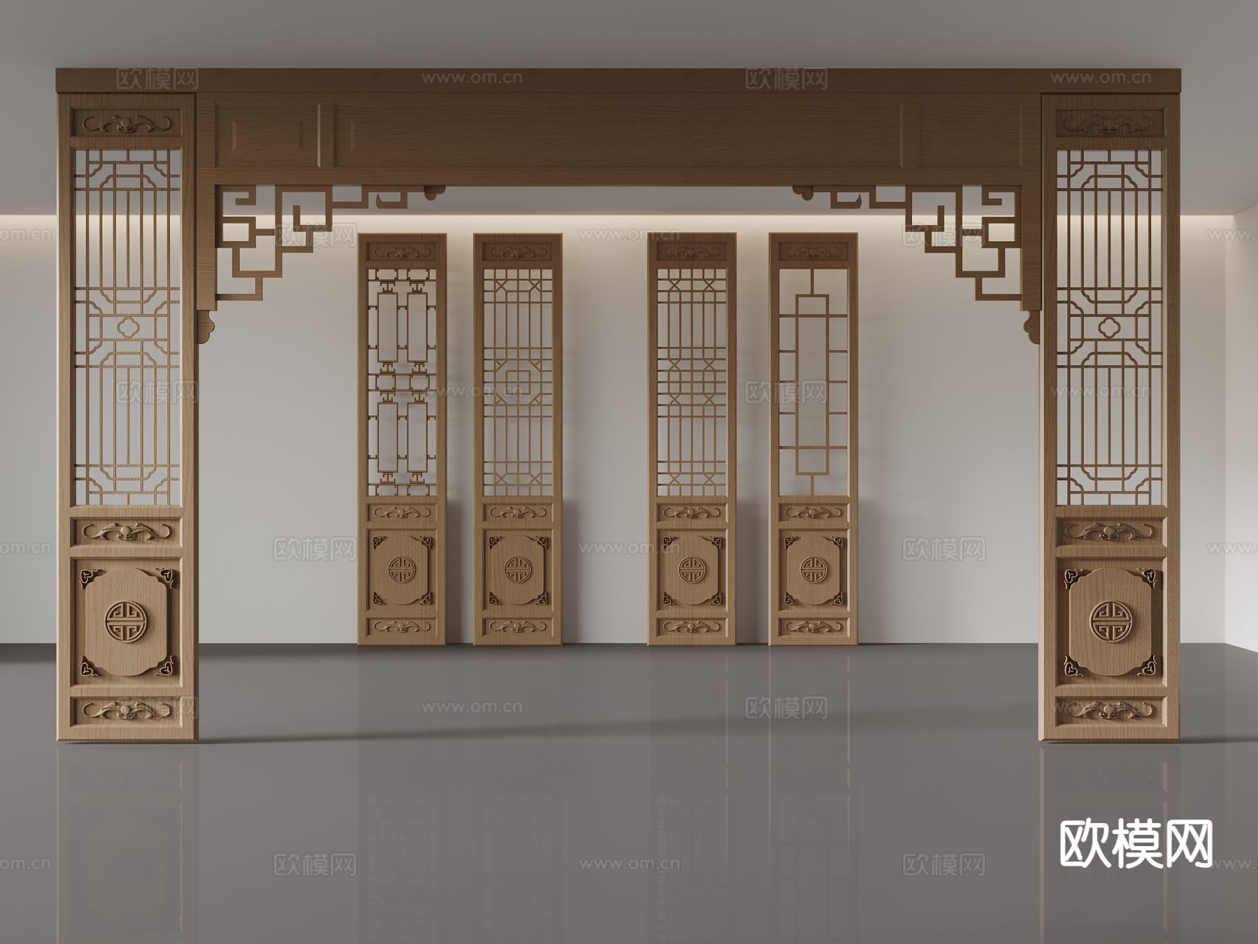 中式垭口 花格窗户 门洞3d模型下载