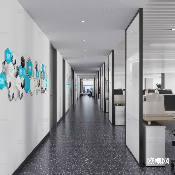 办公室走廊 过道3d模型下载(渲染图1)
