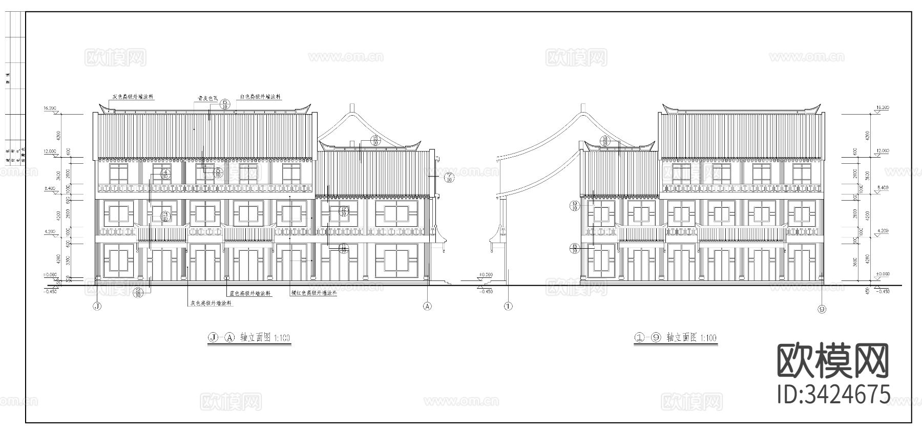 仿古清式公建建筑图cad施工图下载（渲染图9）
