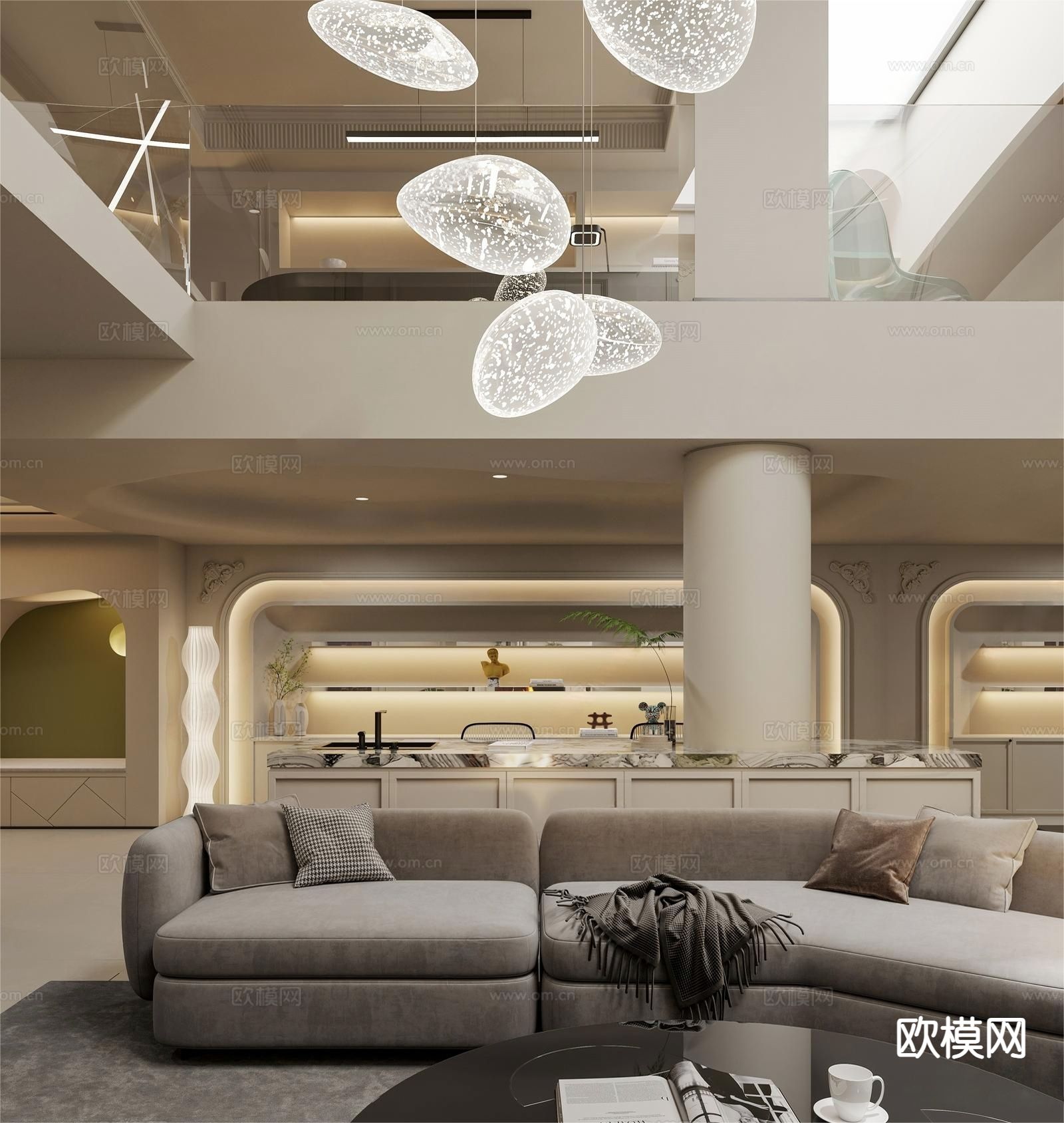 法式别墅客厅3d模型下载（渲染图3）