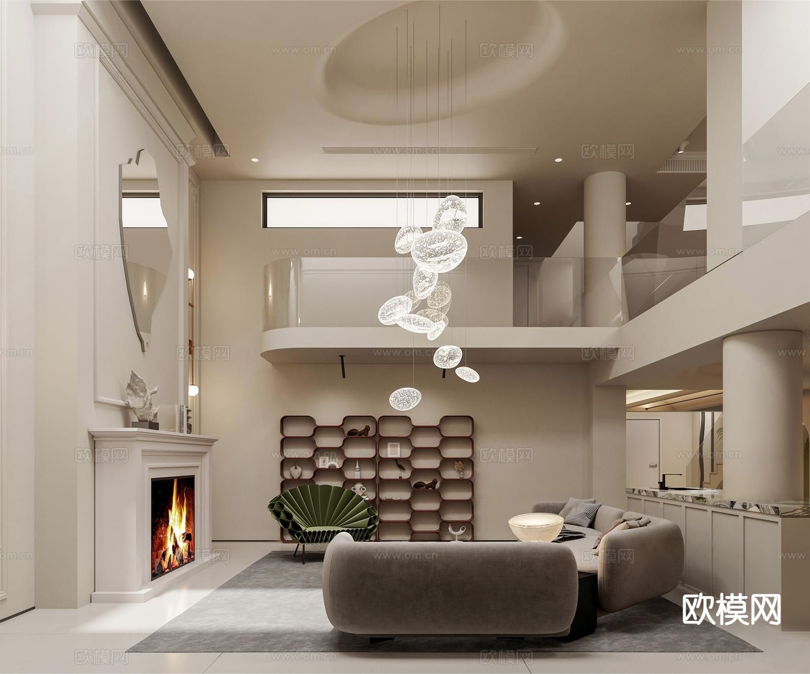 法式别墅客厅3d模型下载（渲染图2）