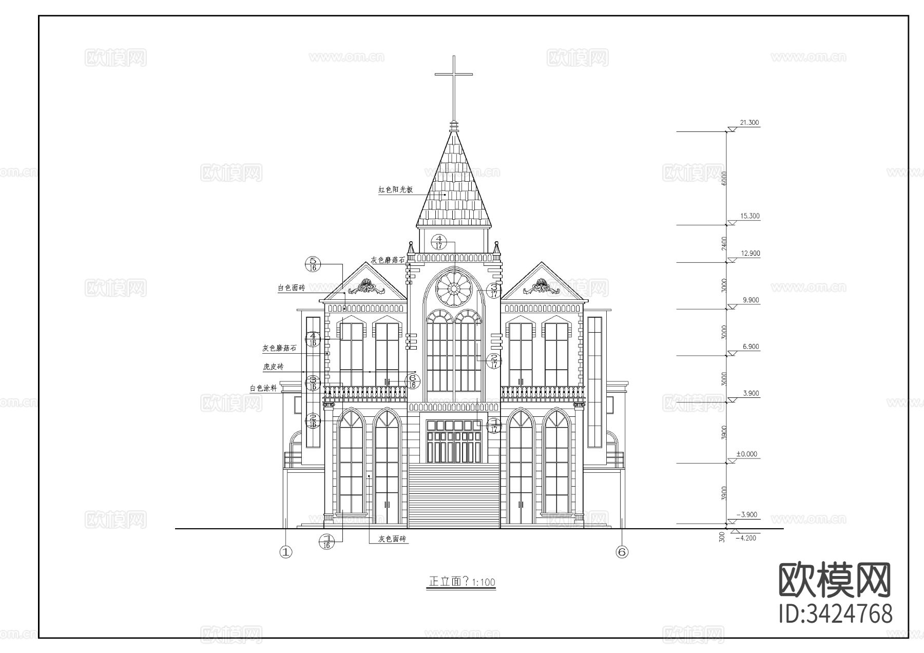 基督教会全套建筑图cad施工图下载（渲染图5）