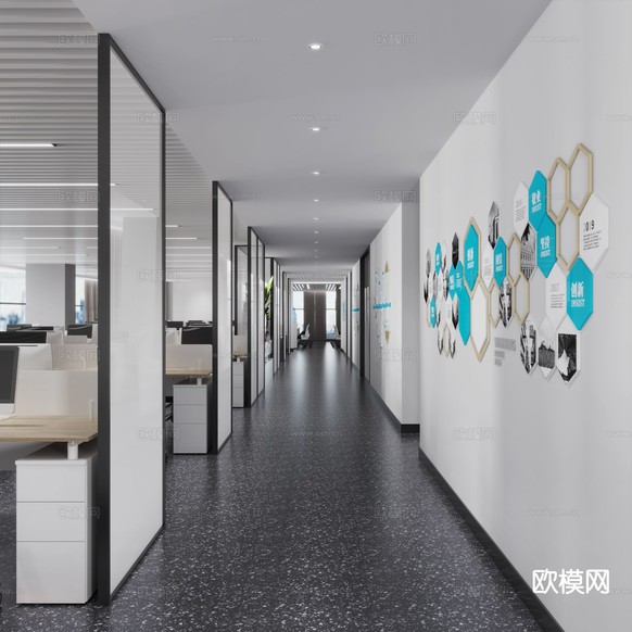 办公室走廊 过道3d模型下载(渲染图2)