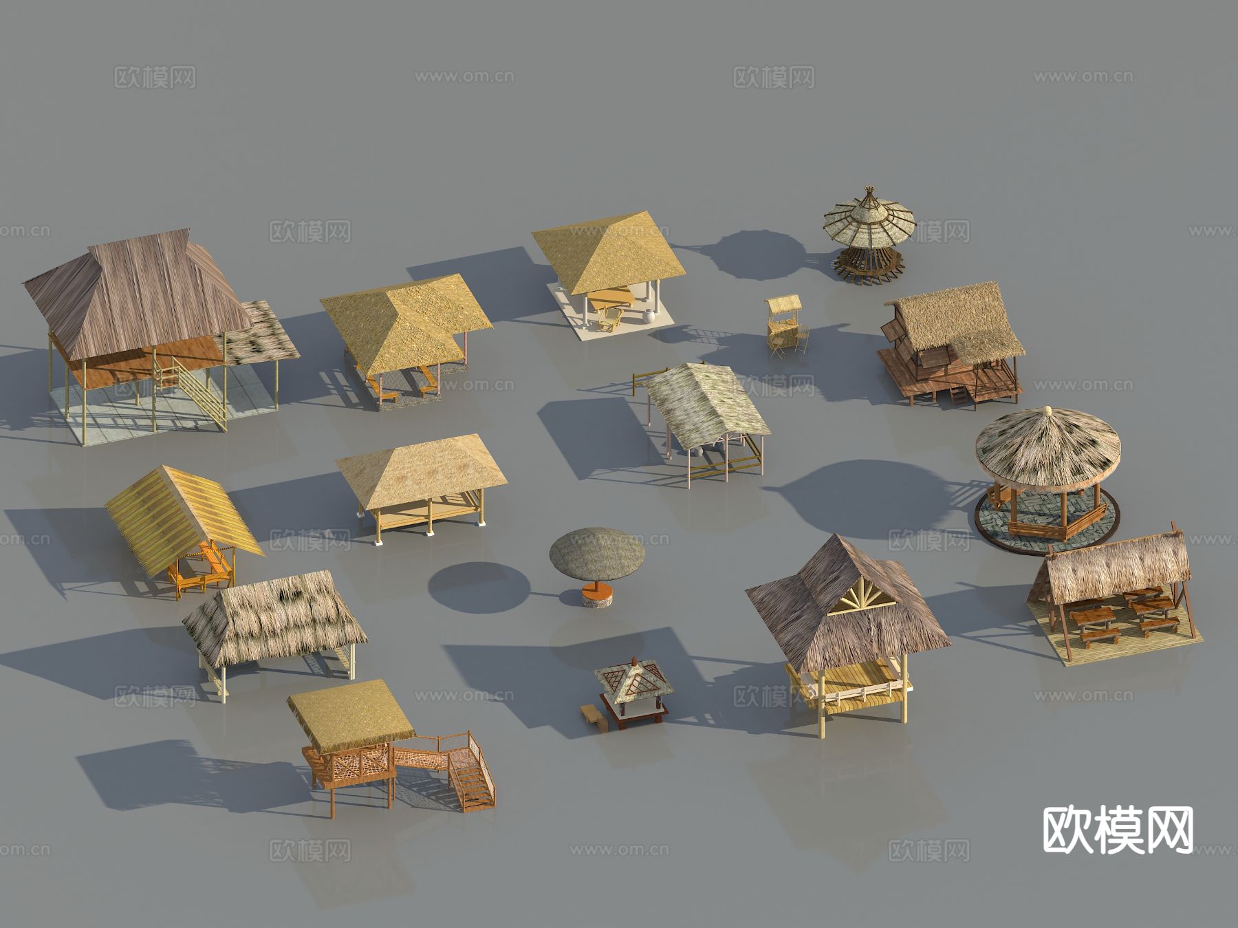 侘寂亭子 凉亭 茅草亭3d模型下载