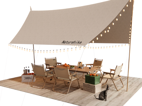  露营户外桌椅 露营帐篷su模型 