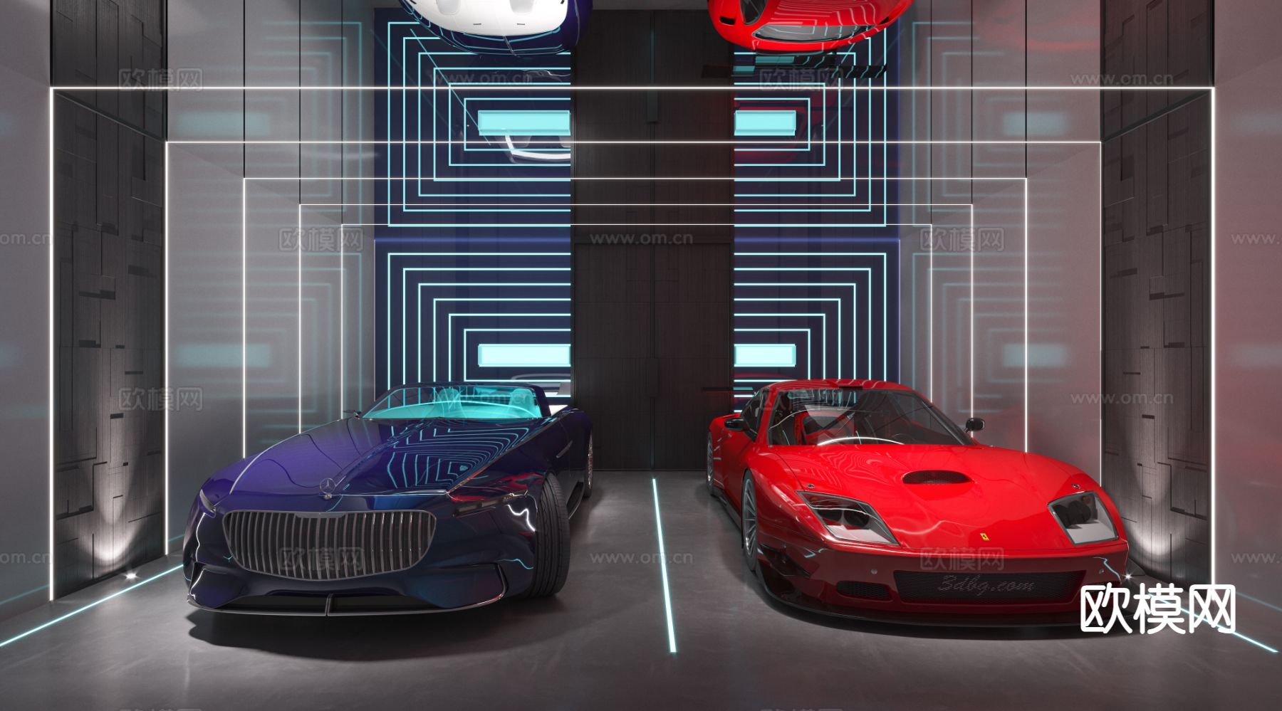 室内停车场 车库 法拉利跑车su模型下载（渲染图2）