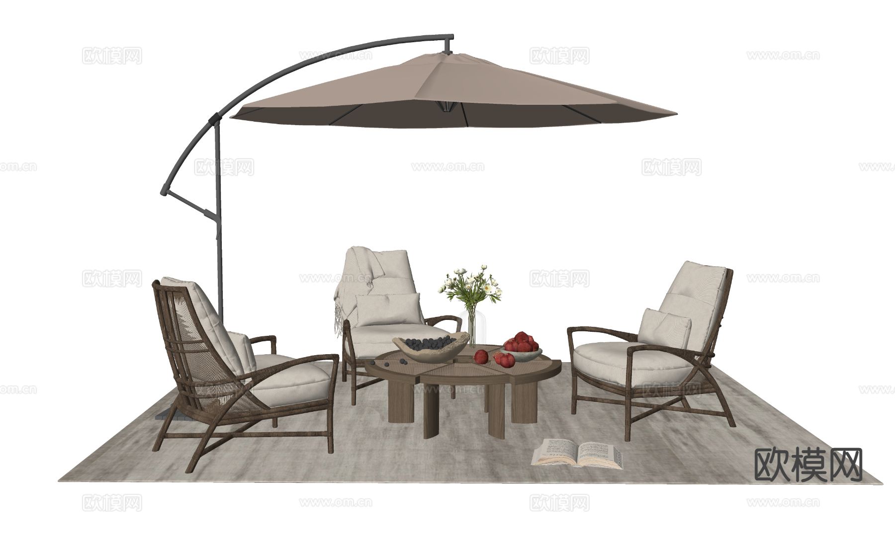 中古风户外桌椅su模型下载（渲染图1）