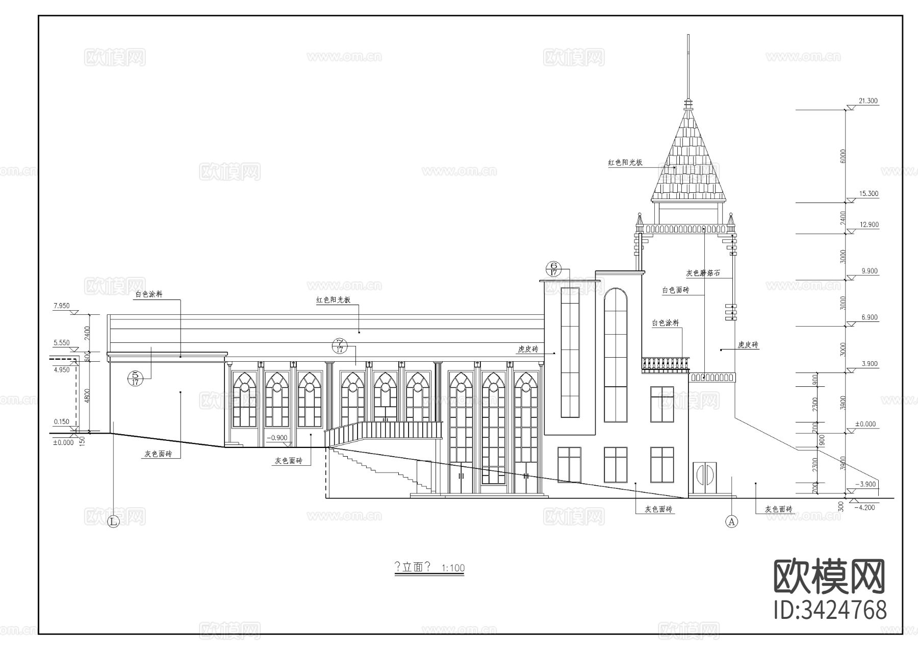 基督教会全套建筑图cad施工图下载（渲染图4）
