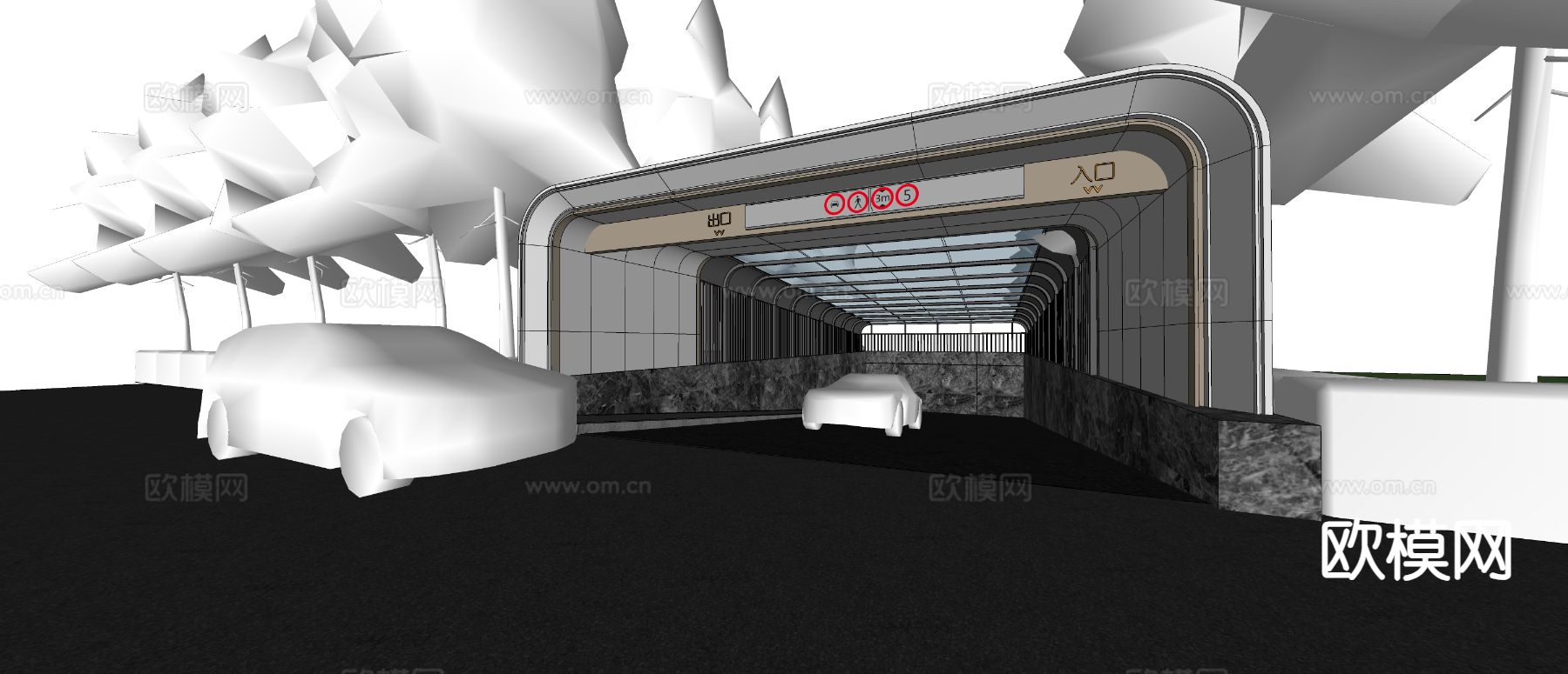 现代地下车库 出入口su模型下载（渲染图1）