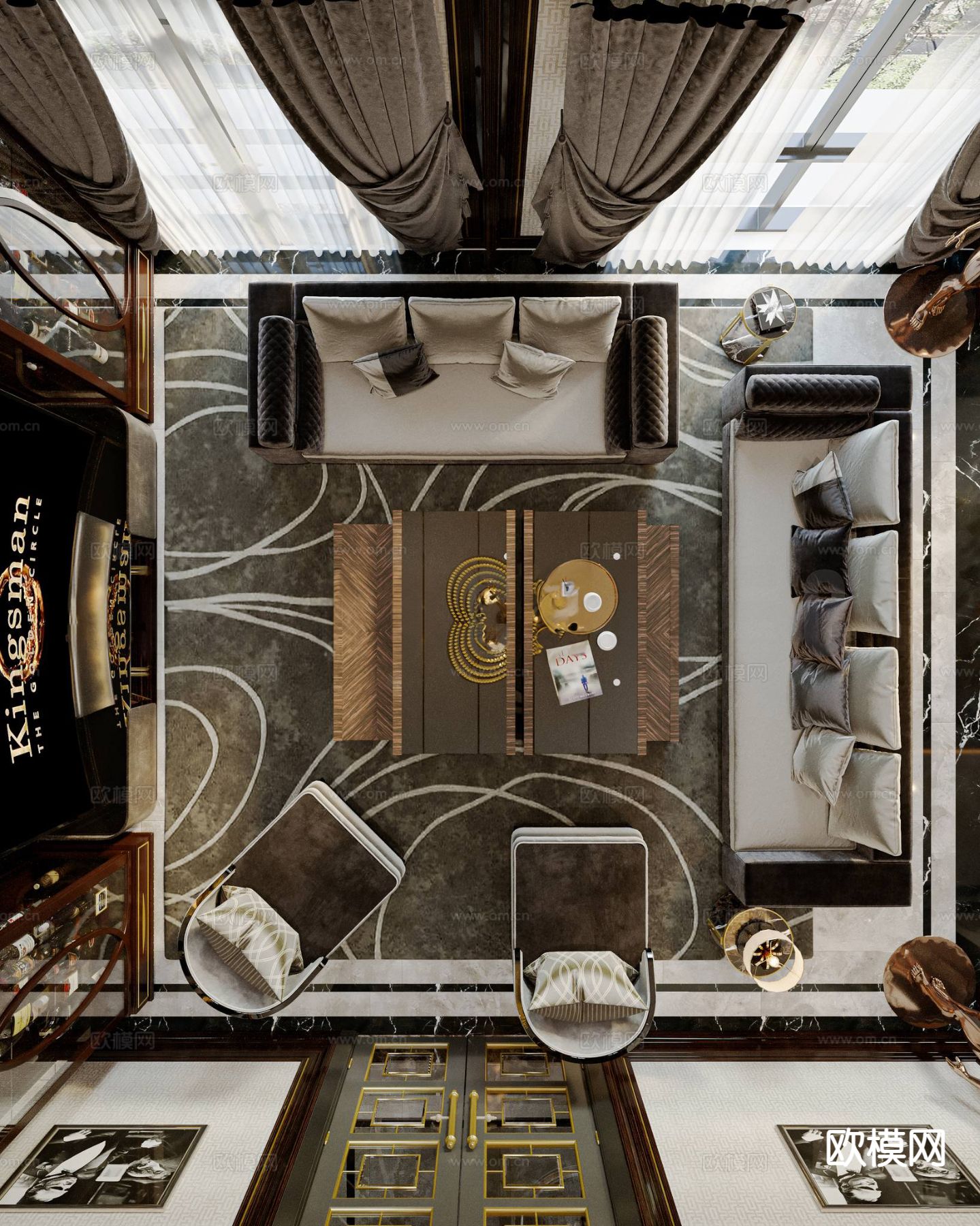 新中式客餐厅3d模型下载（渲染图3）