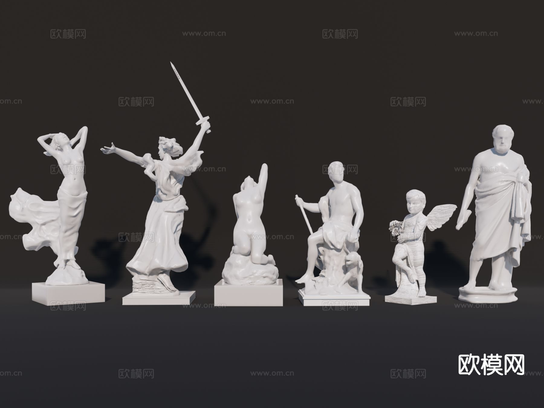 欧式人物雕塑 雕塑摆件su模型下载（渲染图2）