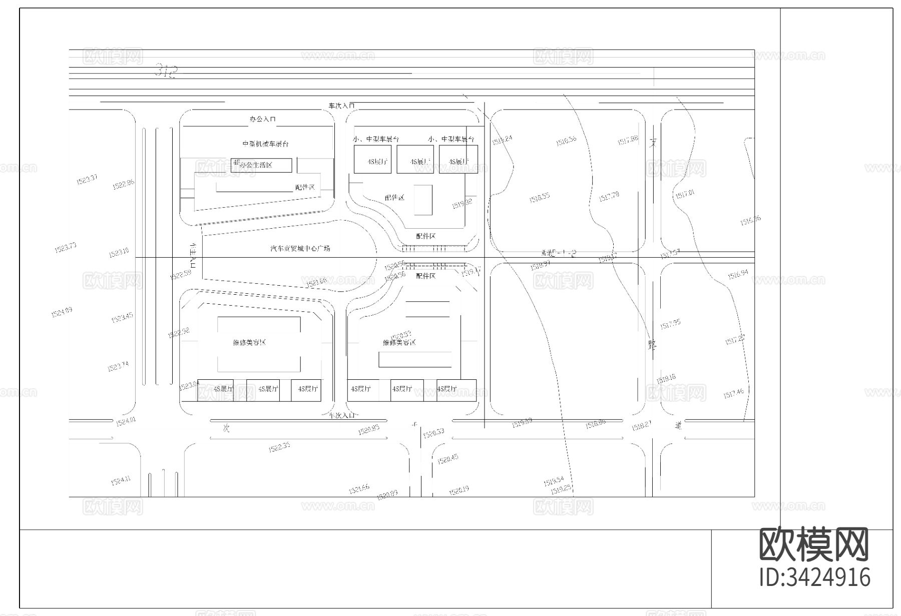 汽车城规划CAD平面图下载（渲染图2）