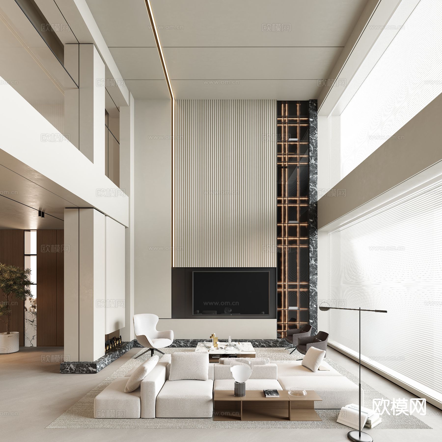 现代别墅客厅3d模型下载