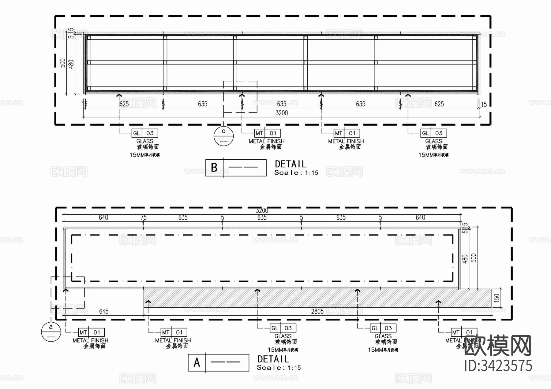 办公室透光形象墙节点大样图下载（渲染图5）