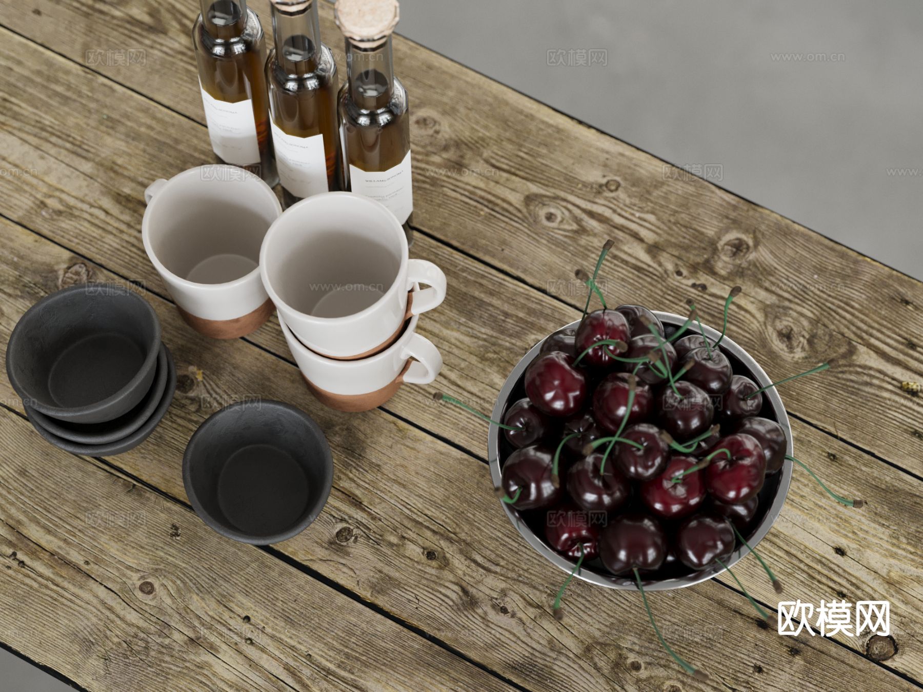 果盘 杯子 饮料 车厘子su模型下载（渲染图2）