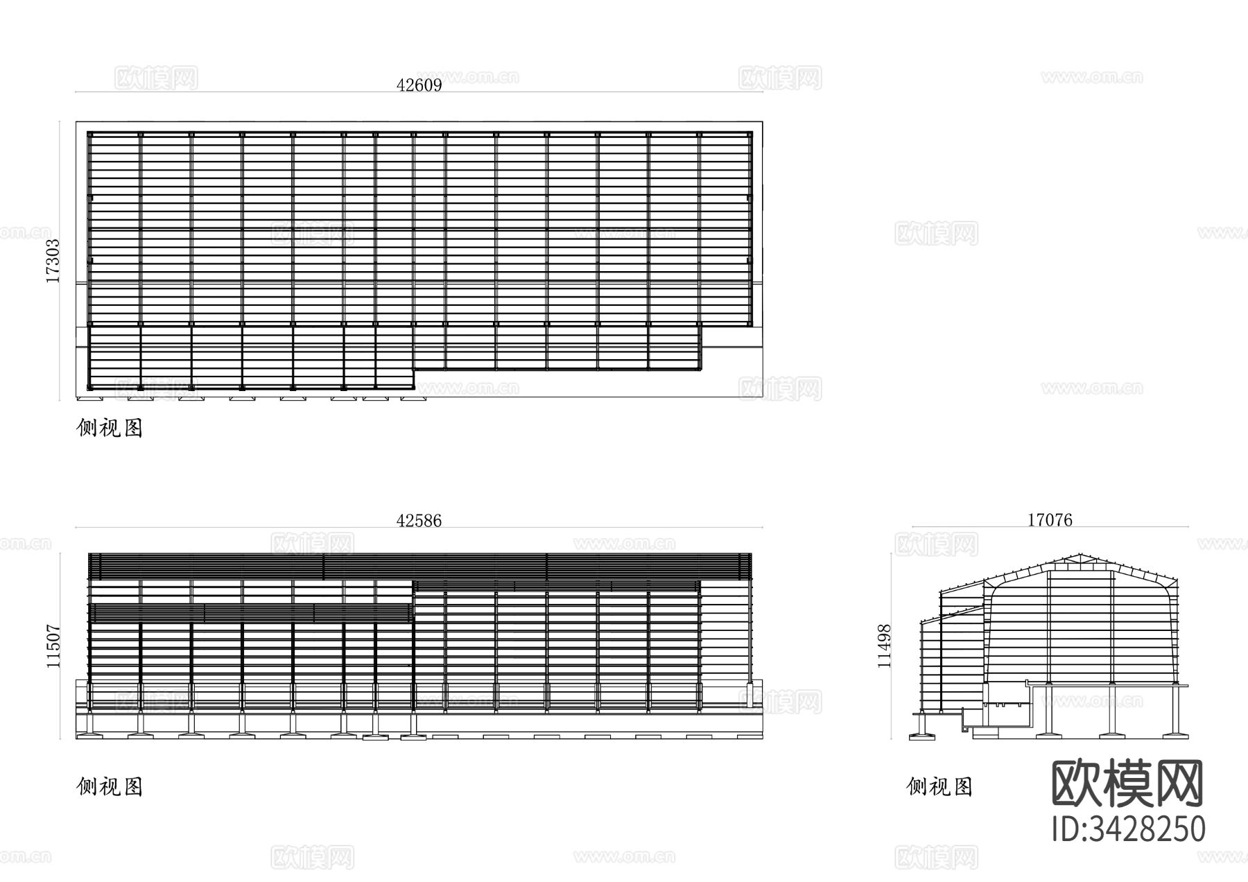 钢质工厂顶棚三视图cad大样图下载