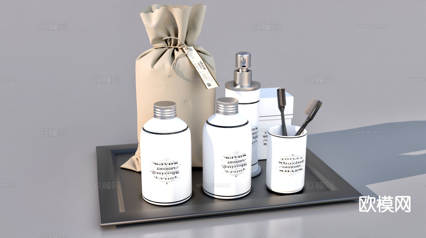 洗漱用品 牙刷 沐浴露 洗脸巾su模型下载（渲染图2）