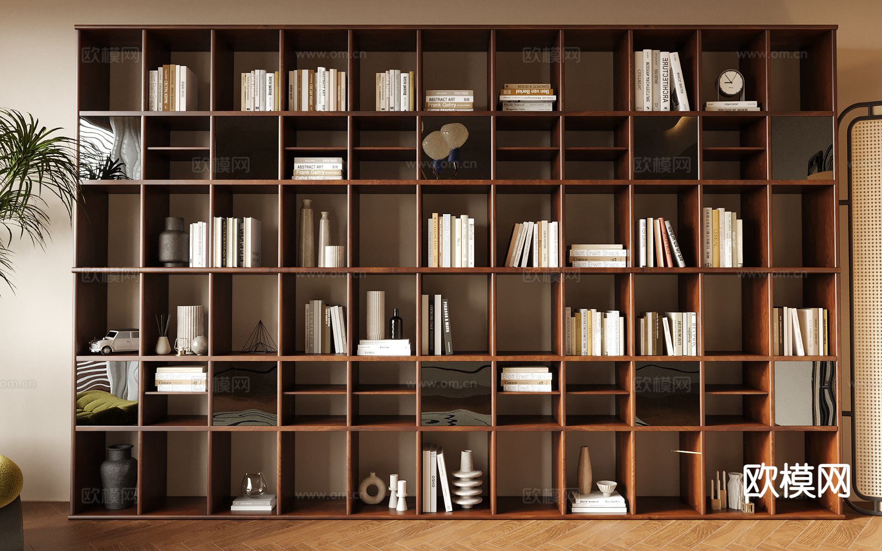 中古风书柜su模型下载（渲染图2）