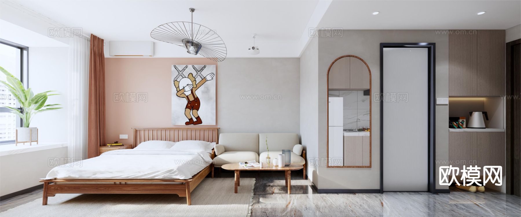 北欧单身公寓3d模型下载（渲染图1）