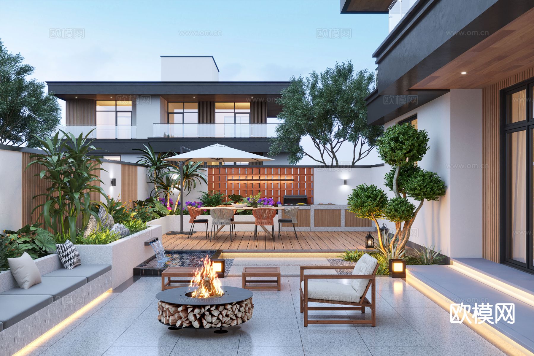 庭院景观 别墅花园3d模型下载（渲染图1）