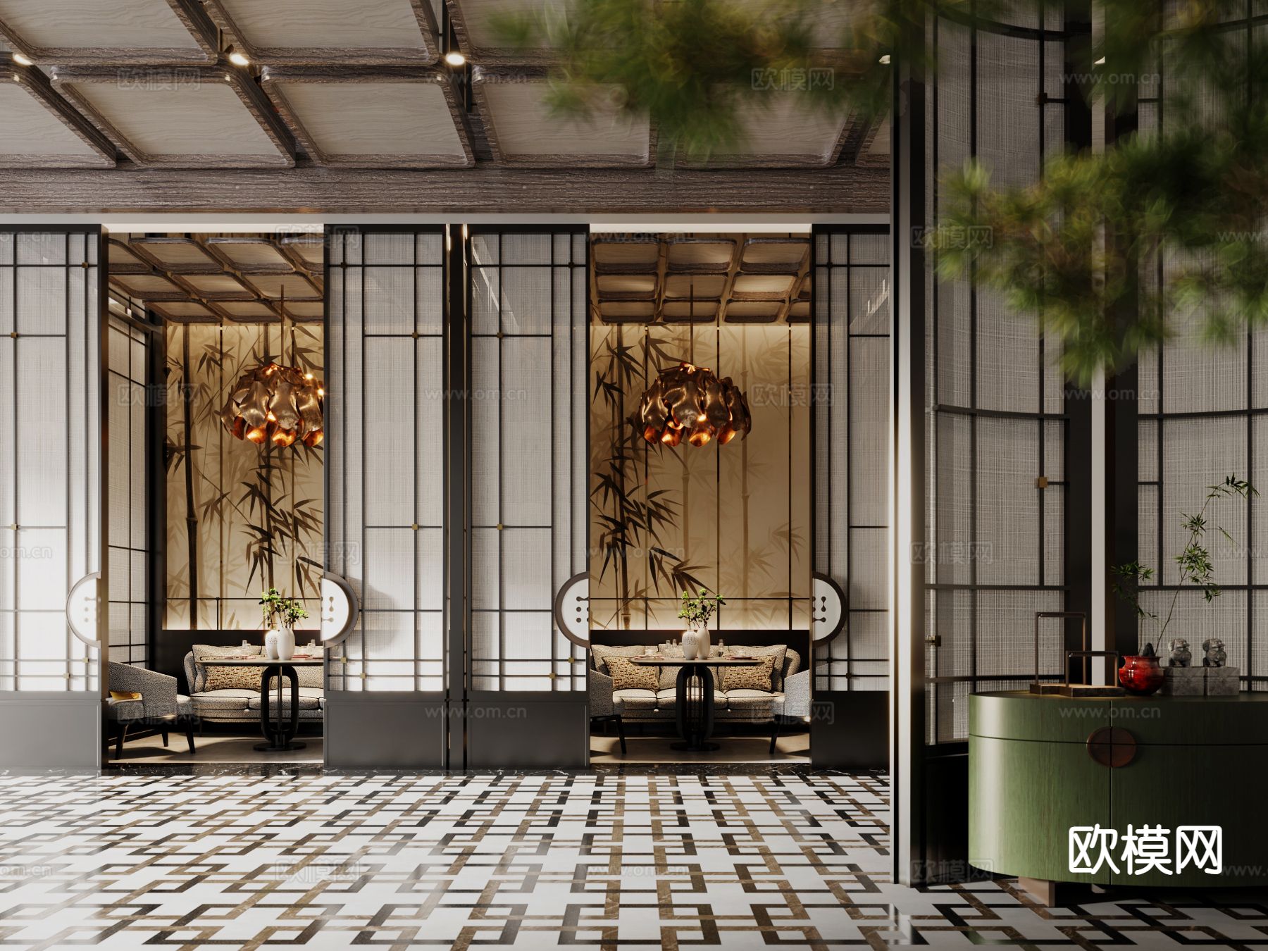 新中式 中餐厅雅座3d模型下载