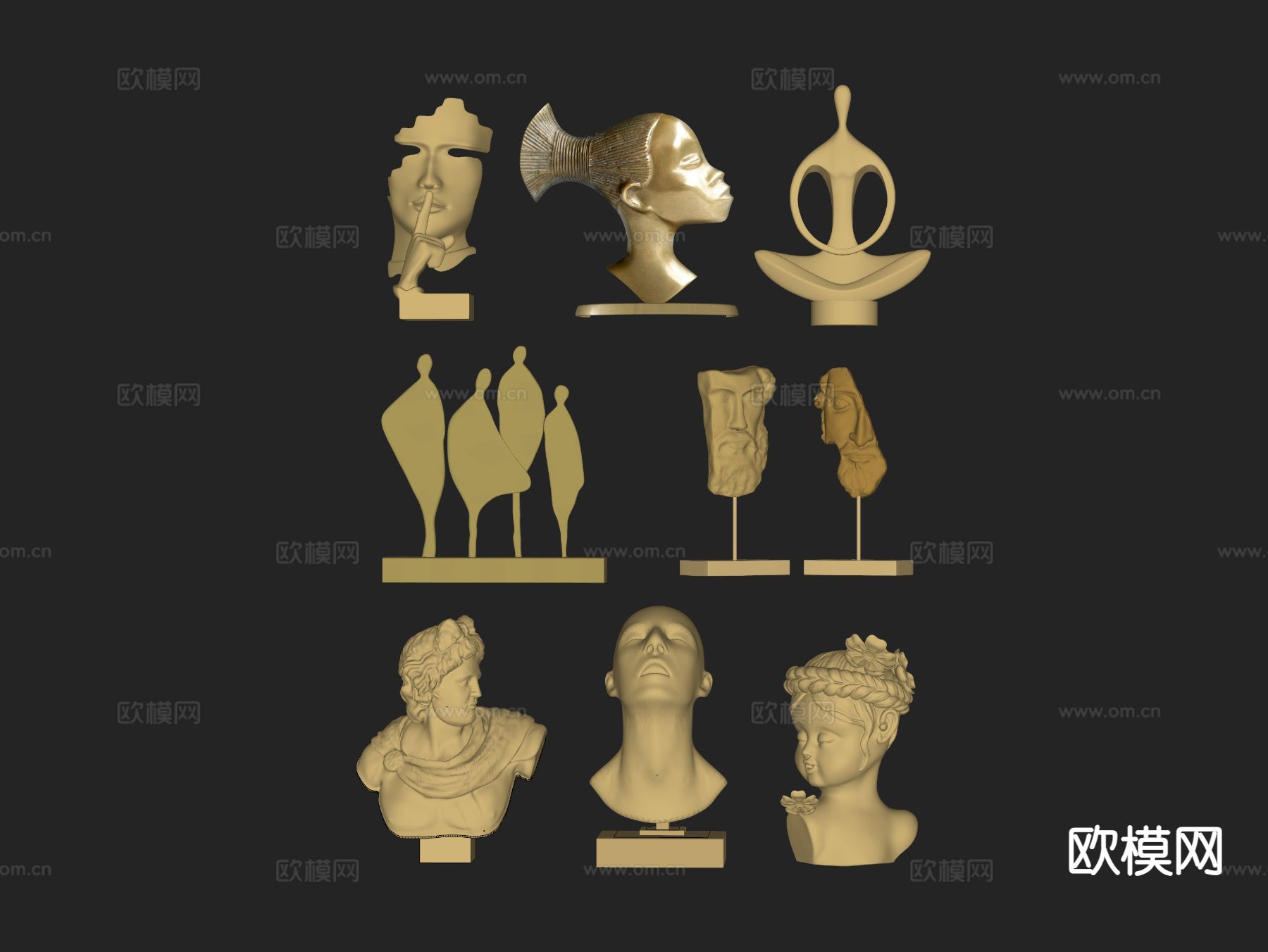 欧式人物雕塑 雕塑小品su模型下载（渲染图1）