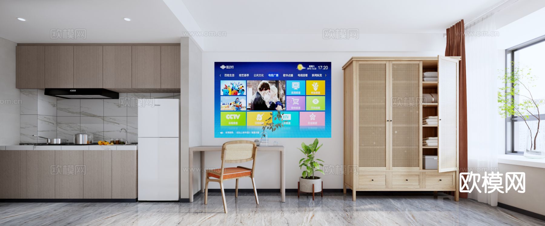 北欧单身公寓3d模型下载（渲染图2）