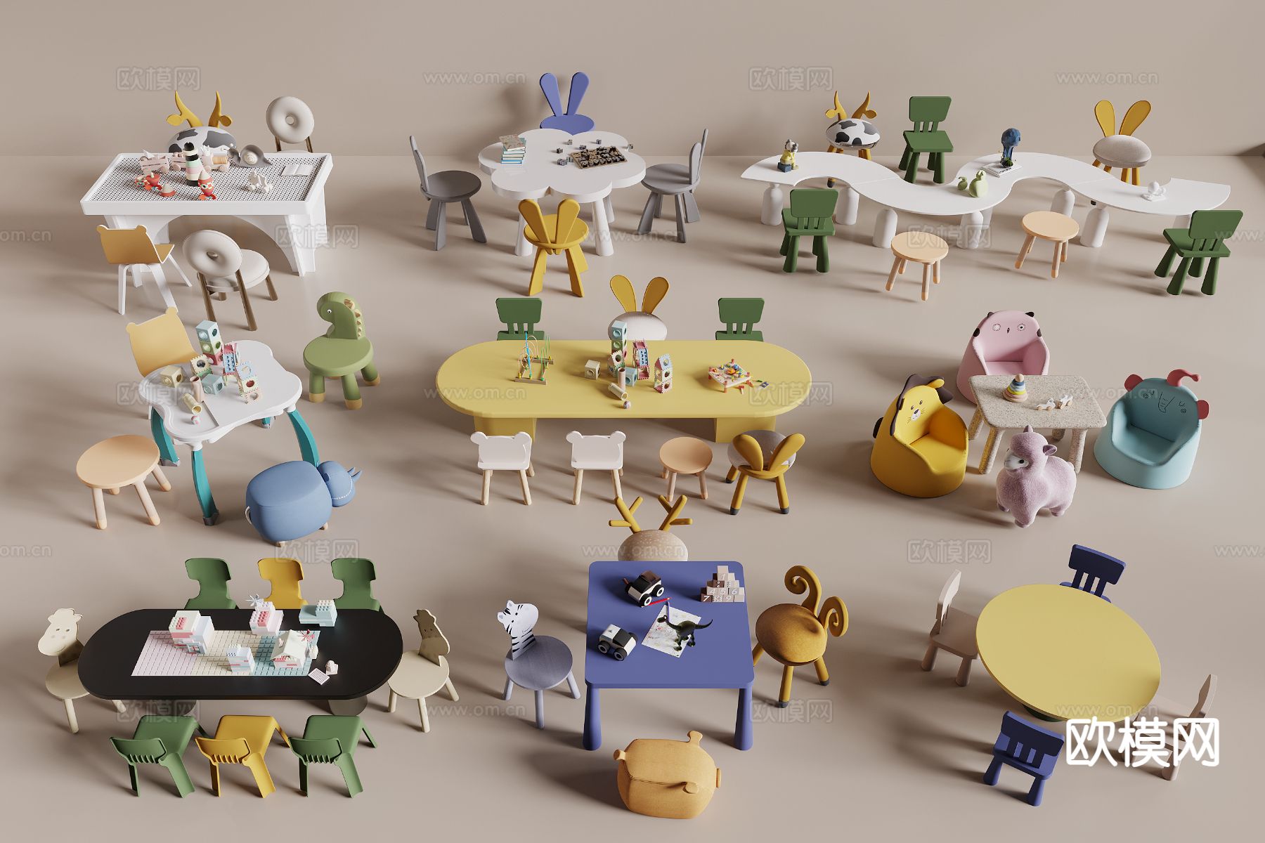 儿童桌椅 积木玩具桌椅3d模型下载