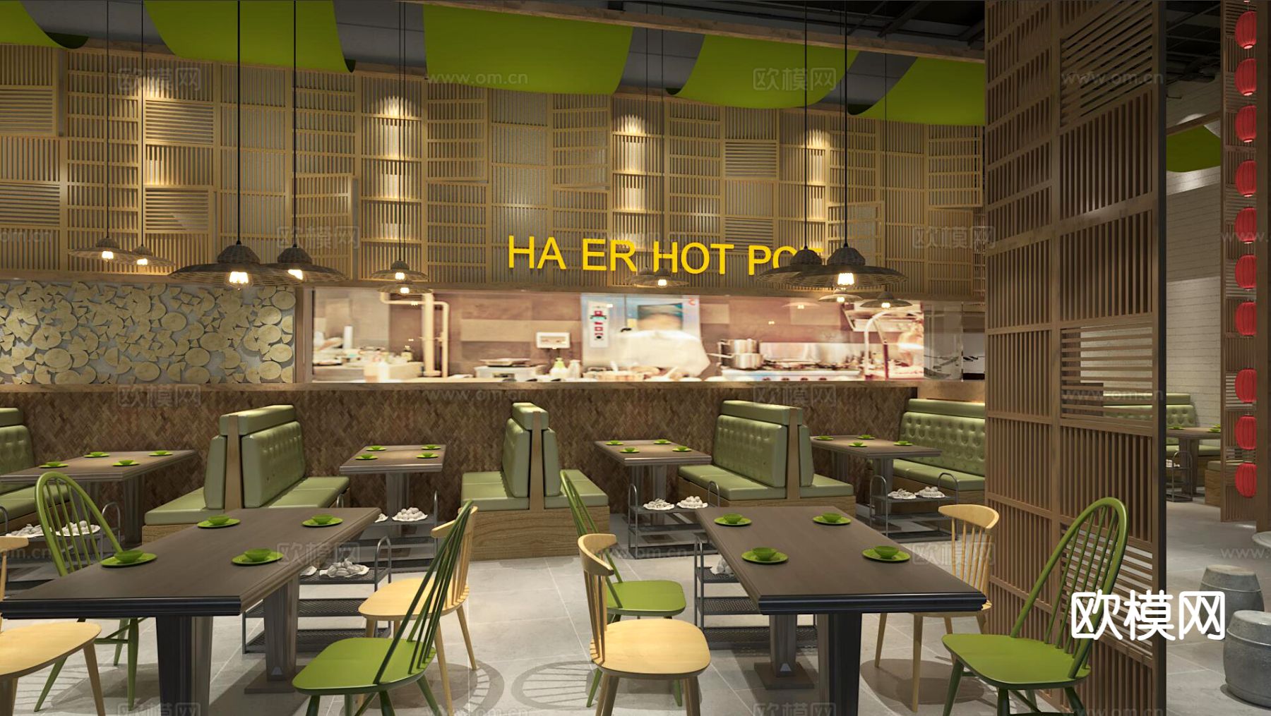 新中式火锅店3d模型下载（渲染图2）