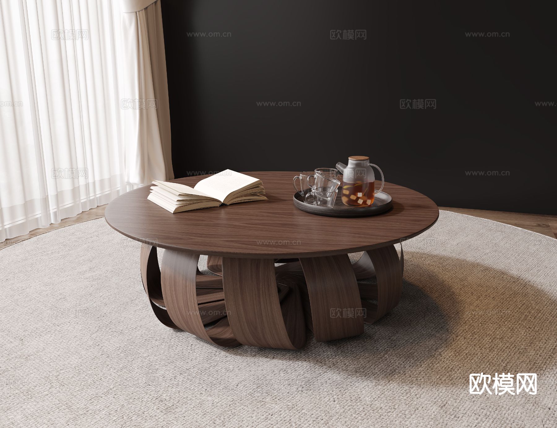 中古风茶几 圆茶几3d模型下载