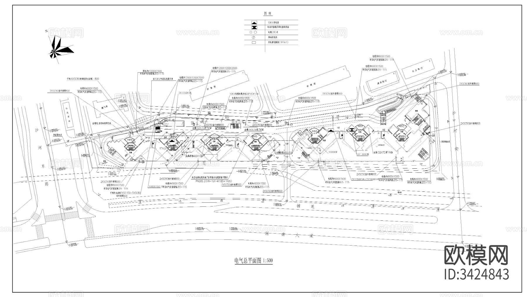 别墅电器CAD平面图下载（渲染图1）