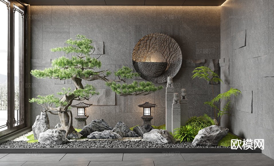 室内景观 松树造景3d模型下载