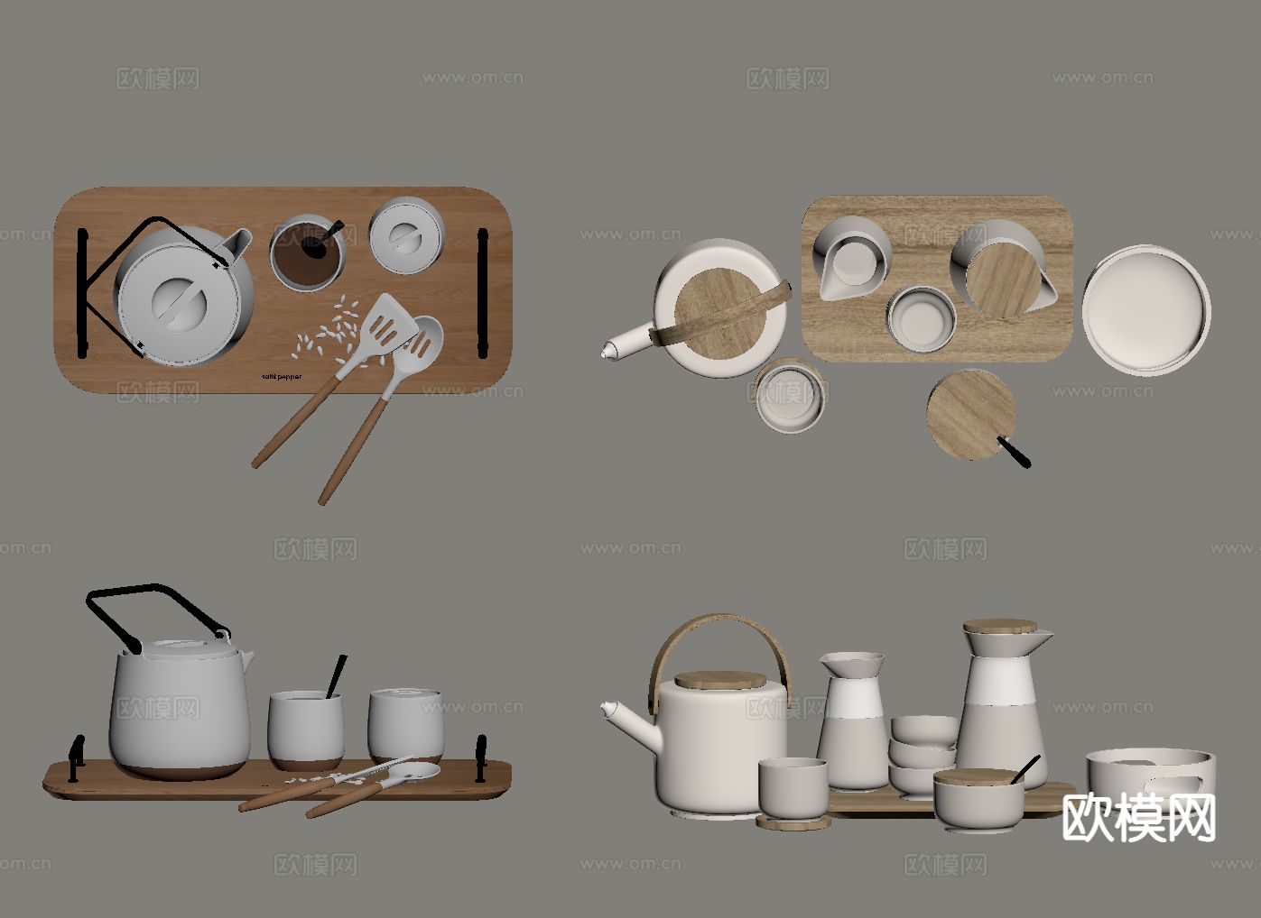 现代茶具 茶盘 杯子su模型下载（渲染图1）