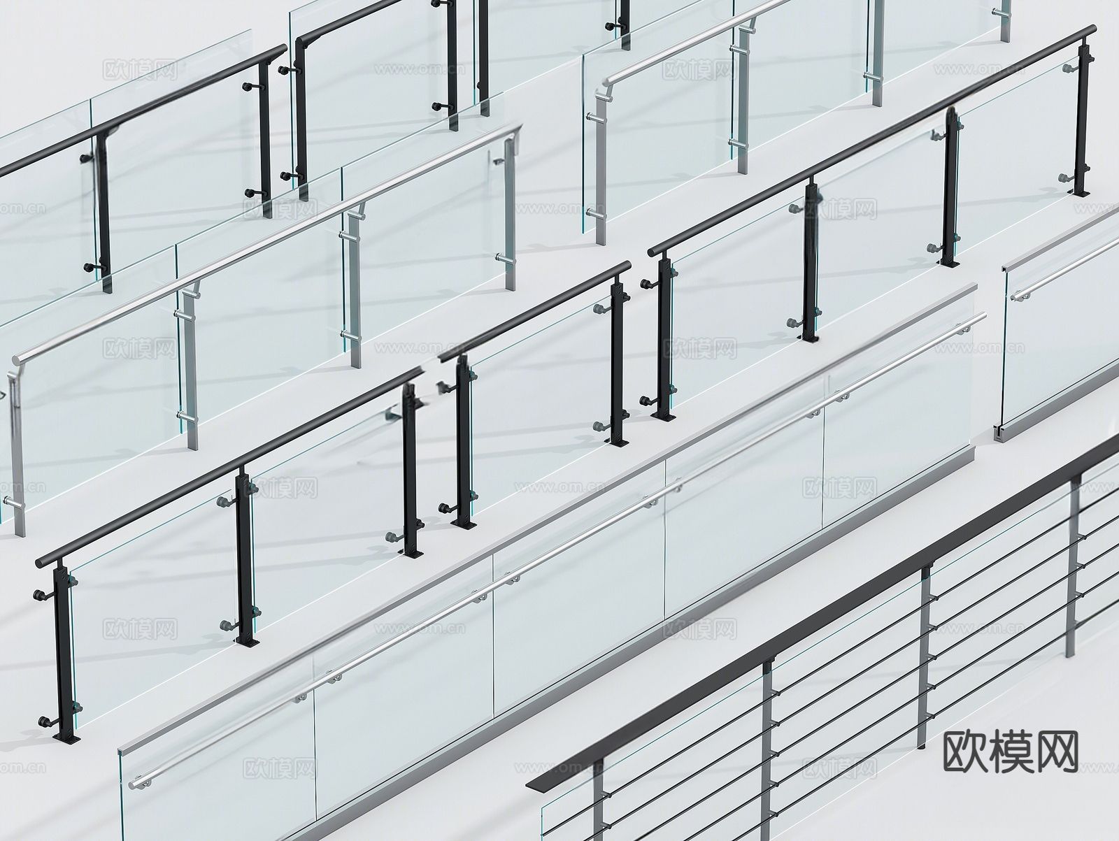 玻璃栏杆 围栏 护栏3d模型下载