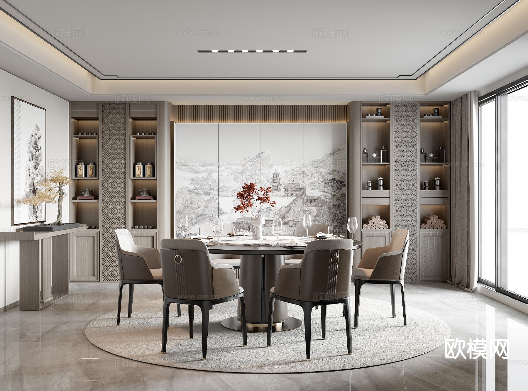 新中式餐厅3d模型下载